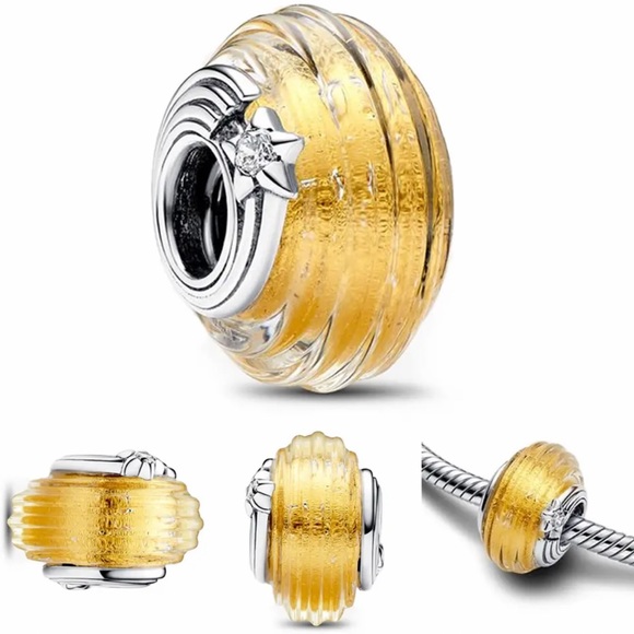 NWOT Shooting Star Grooved Murano Glass Charm Sterling Silver 925 - Picture 2 of 12